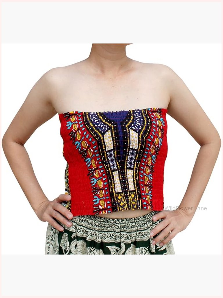 African Dashiki Smock Crop Top Strapless Tube Blouse Ladies